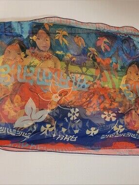 Sea Coast By Claudel Vintage Hawaiian Multicolor Tropical Print Scarf - 19.5x57"